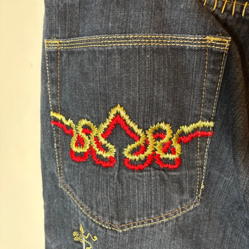 Crown Holder Embroidered Dark Wash Jeans‎ Size 38 Crest & Royal Embellishments